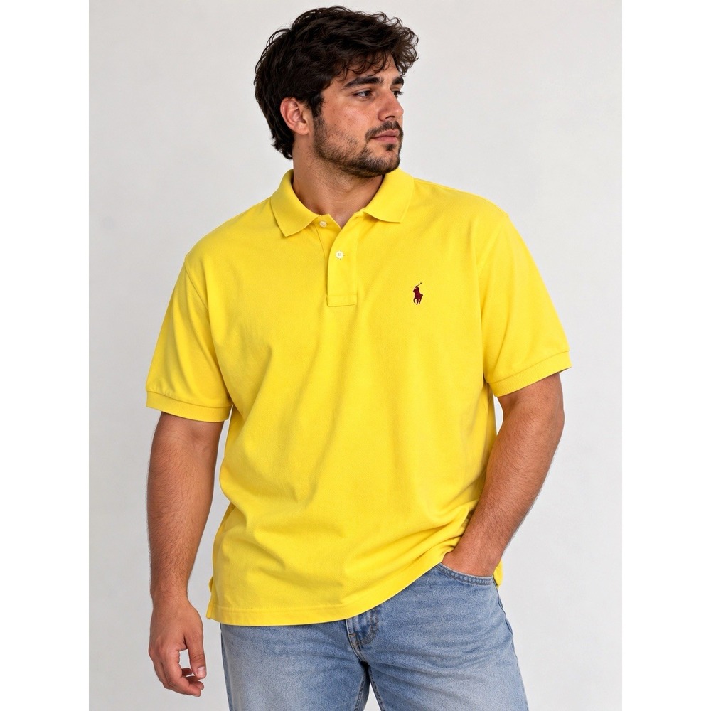 Polo Ralph Lauren Men's XL Yellow Polo Shirt Burgundy Pony 100% Cotton